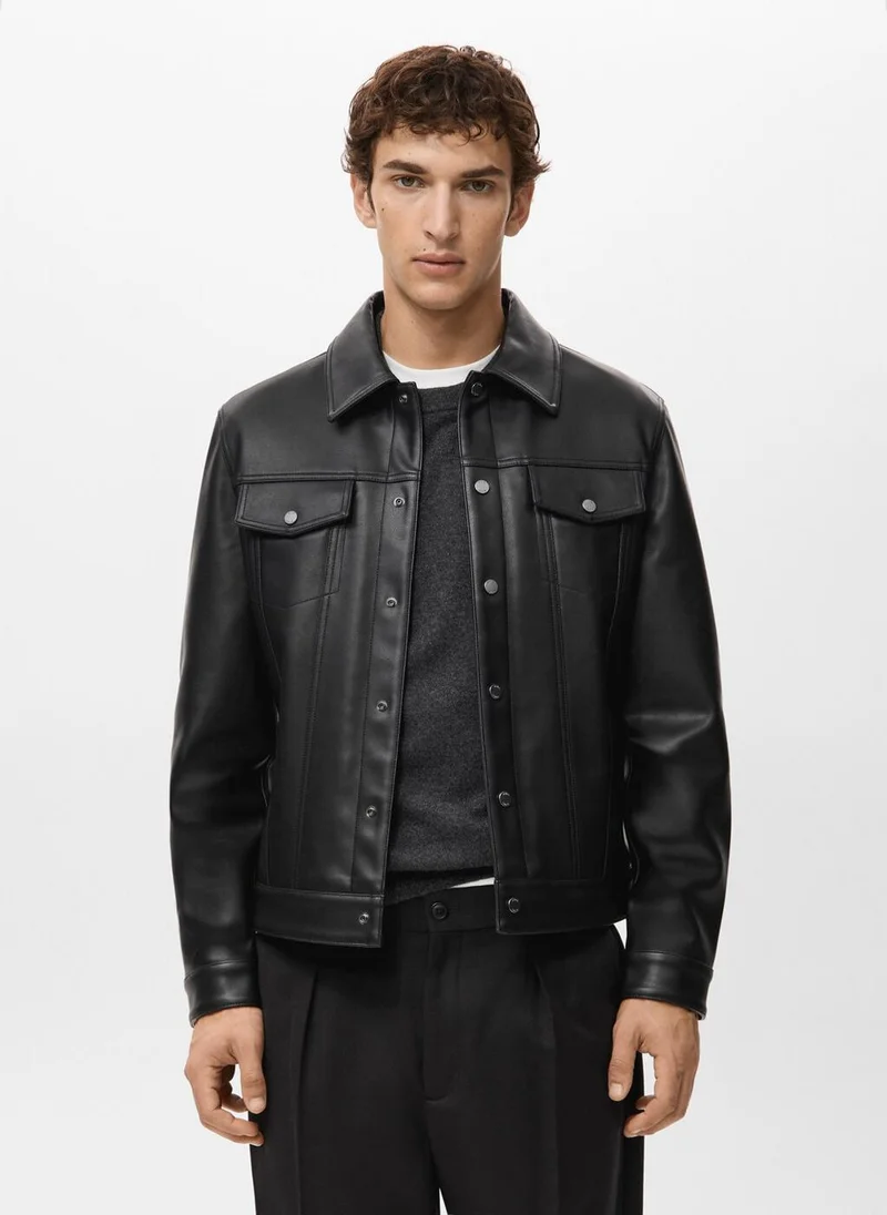 Faux-leather jacket with pockets